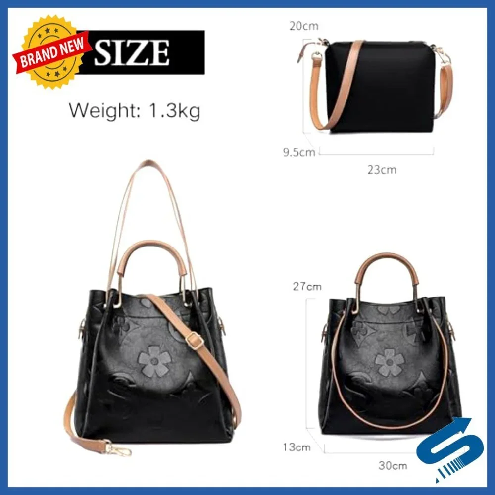 Large Faux Leather Top Handle Shoulder Bag Hobo Tote with Detachable Pouch